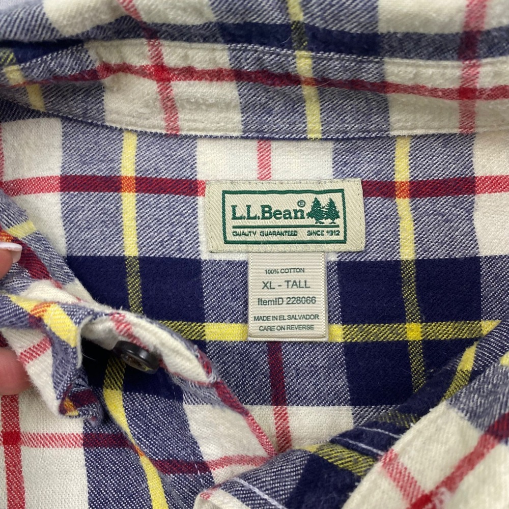 L.L. LL Bean Scotch Plaid Flannel Shirt Mens XL Tall Blue Red Yellow Button Down - Picture 4 of 13